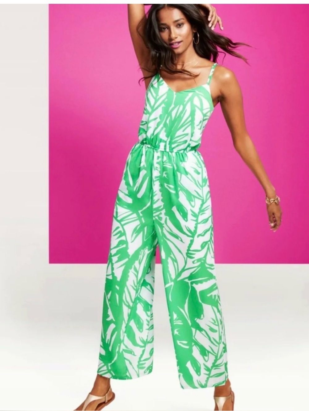 Lili Pulitzer Jumpsuit Green Leaf Print